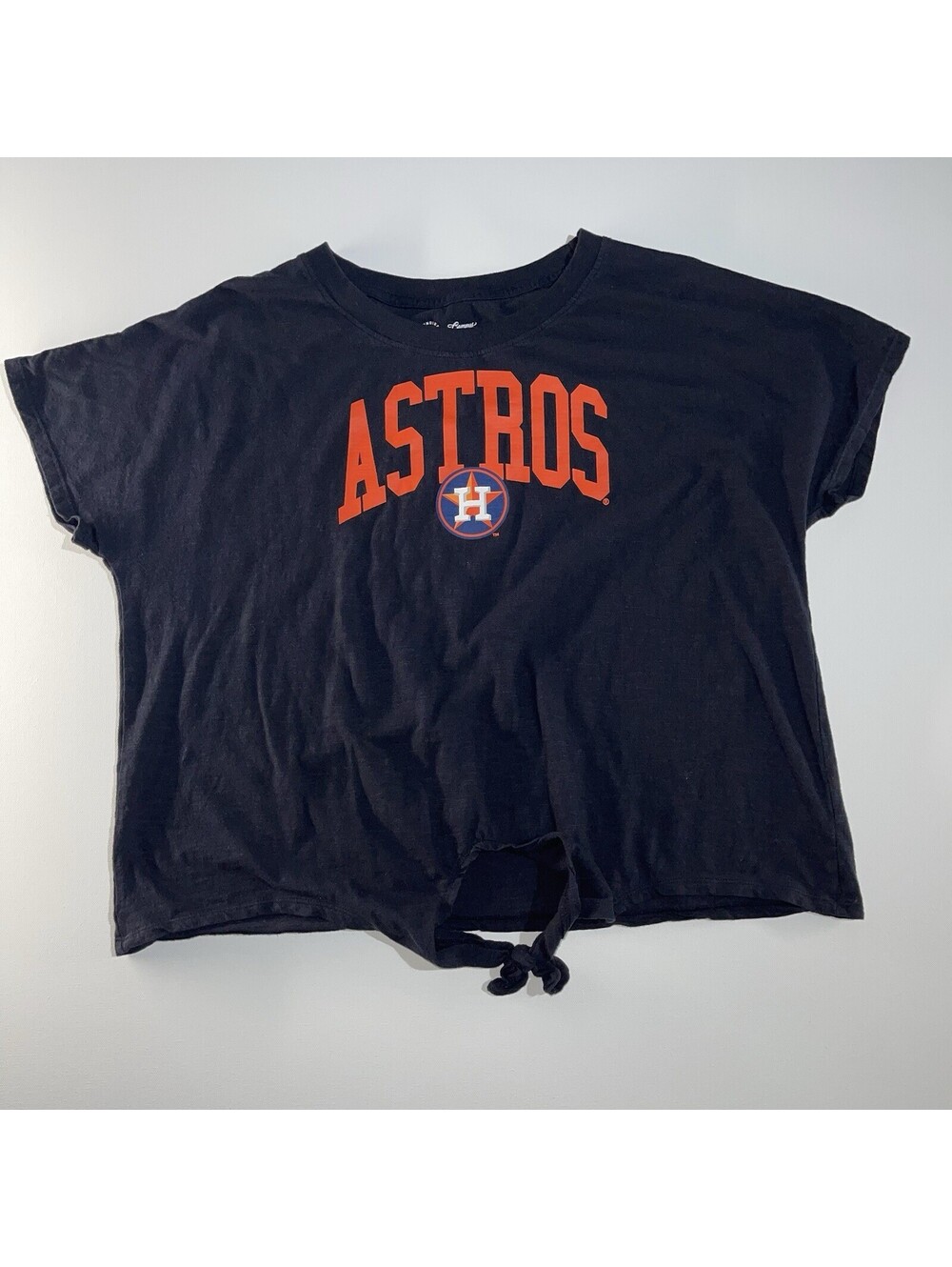 Houston Astros Women’s Crop Top XL Tie Front Black MLB Cropped Graphic Baseball